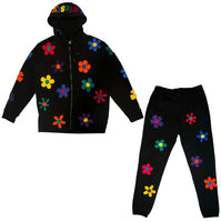 Black Multicolor Floral Lyfestyle Sweatsuit