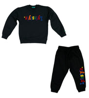 Toddlers Black Multicolor Lyfestyle Crewneck Sweatsuit