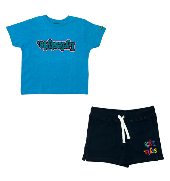 Toddlers Turquoise & Black Lyfestyle Short Set
