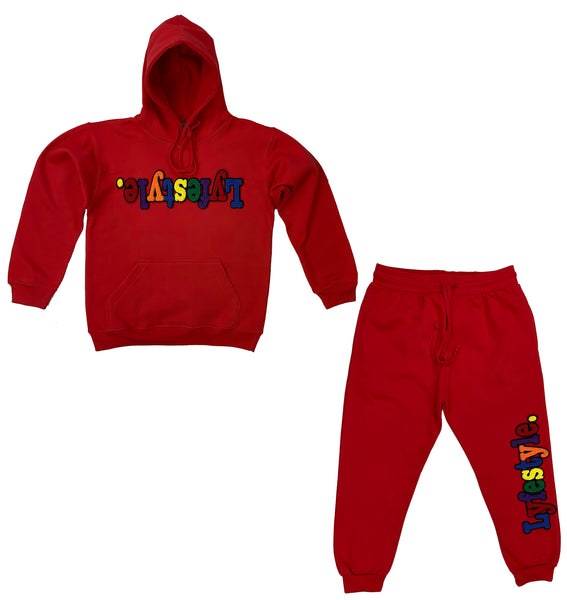 Kids Red Multicolor Lyfestyle Hoody Sweatsuit